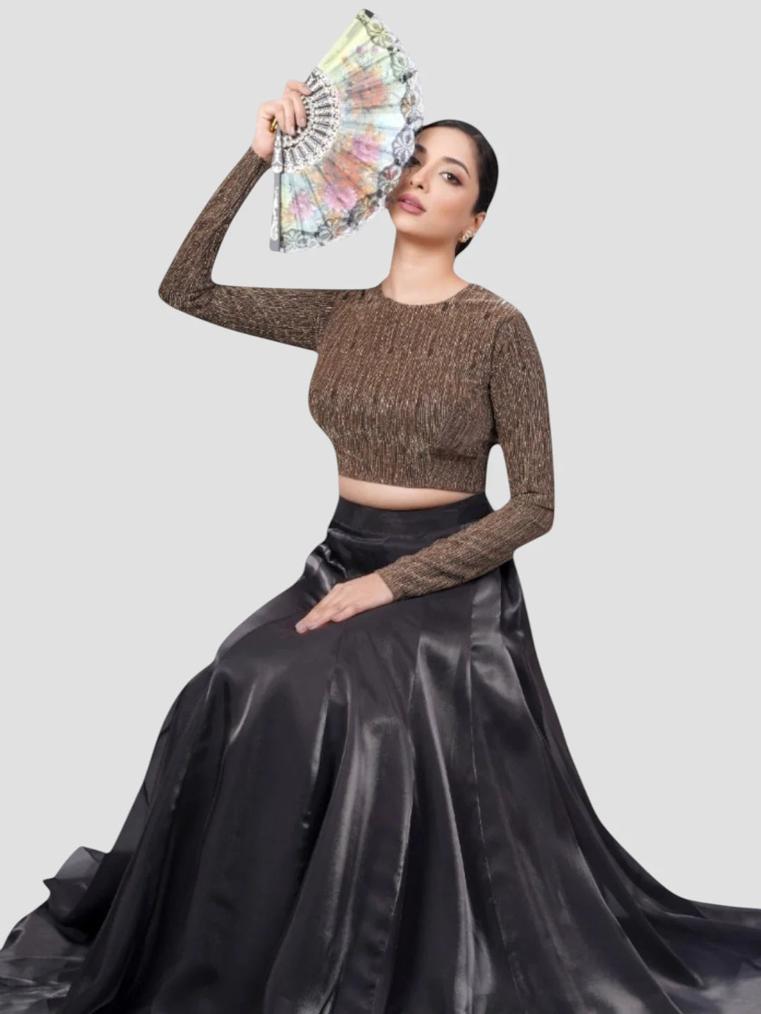 Copper Tissue High Neck Full Sleeves Readymade Blouse