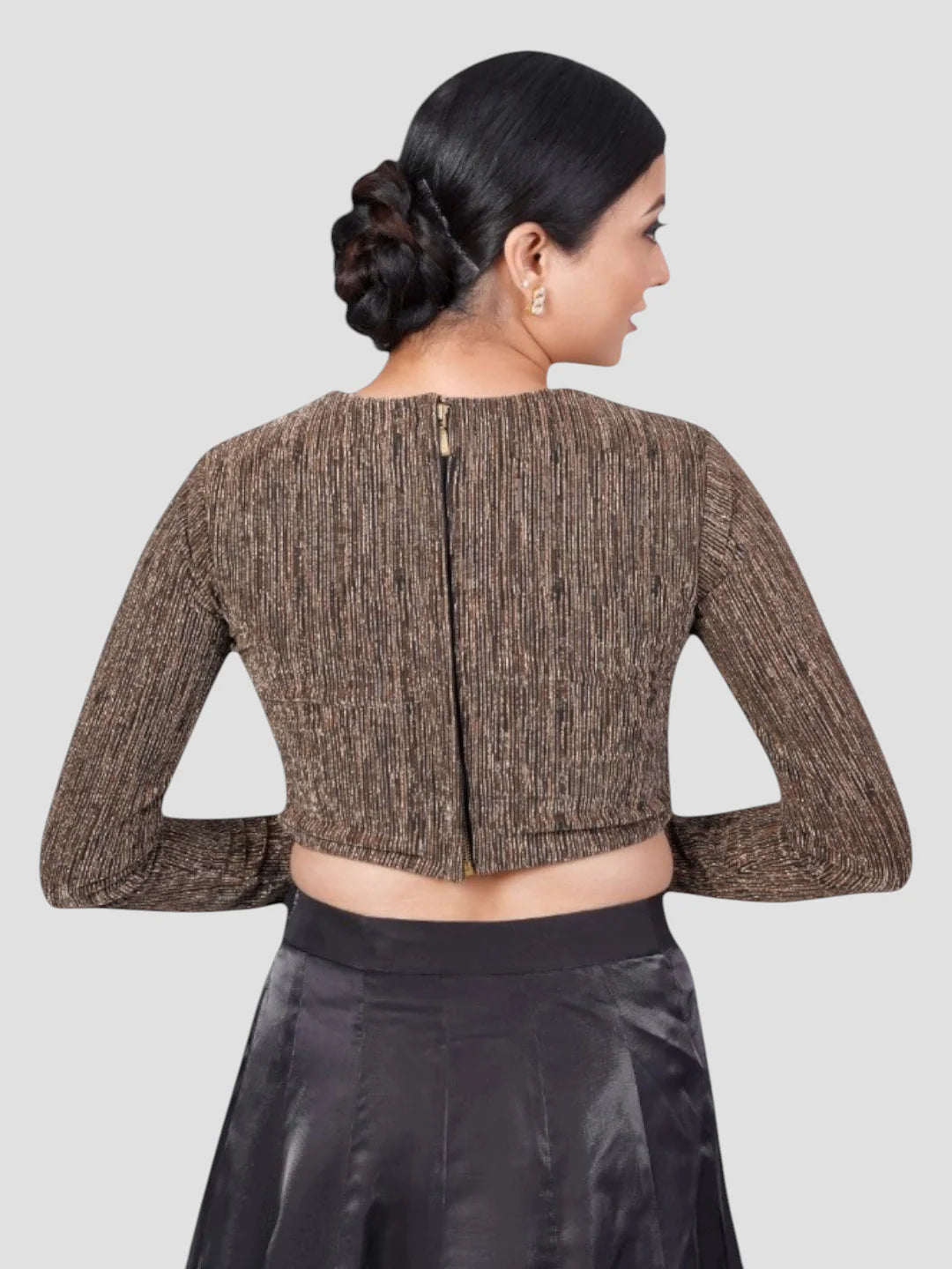 Copper Tissue High Neck Full Sleeves Readymade Blouse