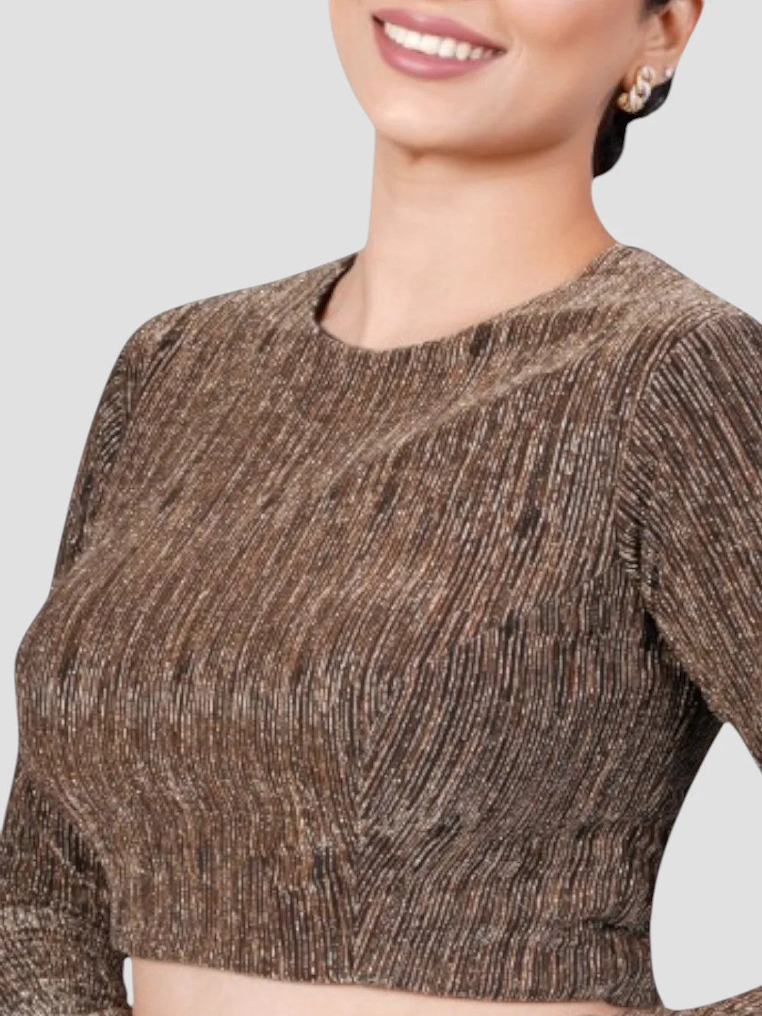 Copper Tissue High Neck Full Sleeves Readymade Blouse