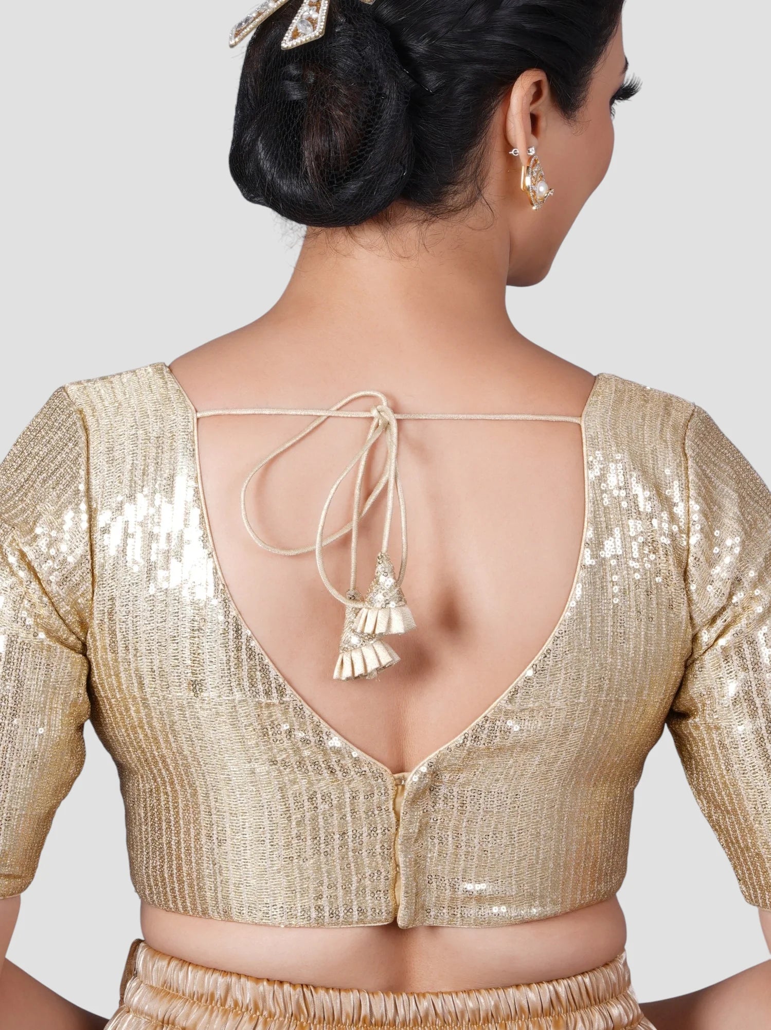 Gold Sequence Half Sleeves Readymade Saree Blouse