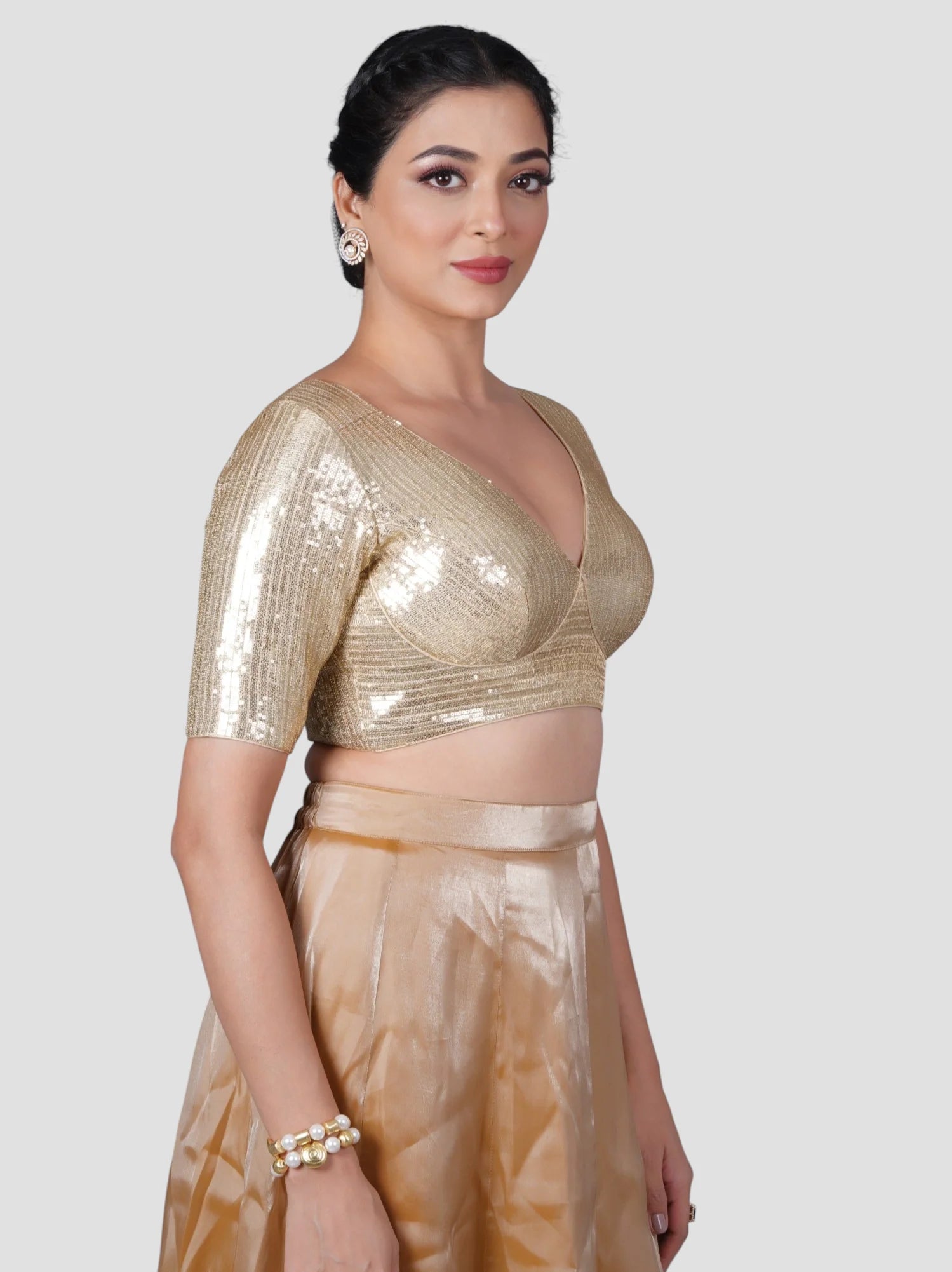 Gold Sequence Half Sleeves Readymade Saree Blouse