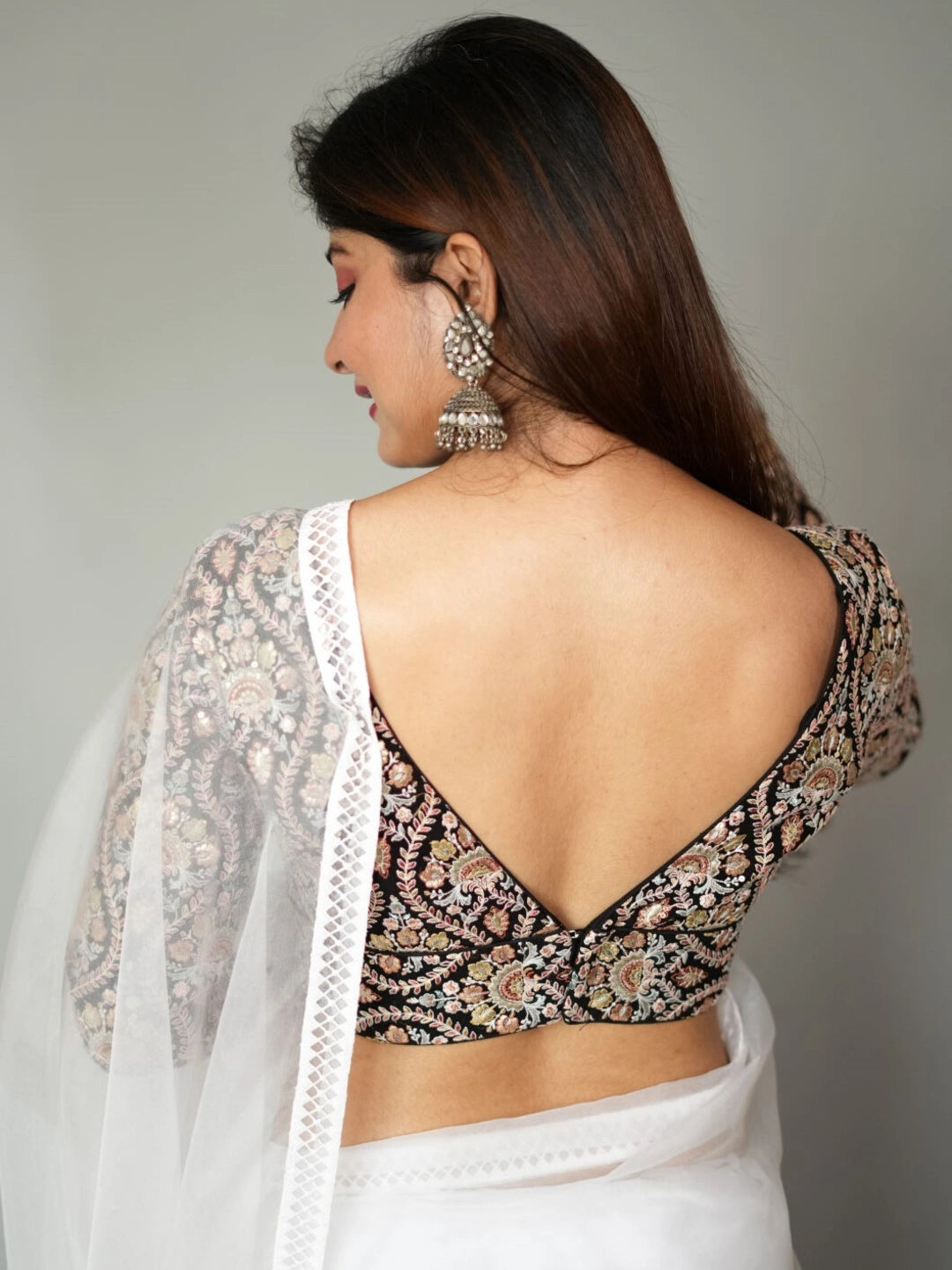 Black Deep Neck Full Sleeves Readymade Blouse