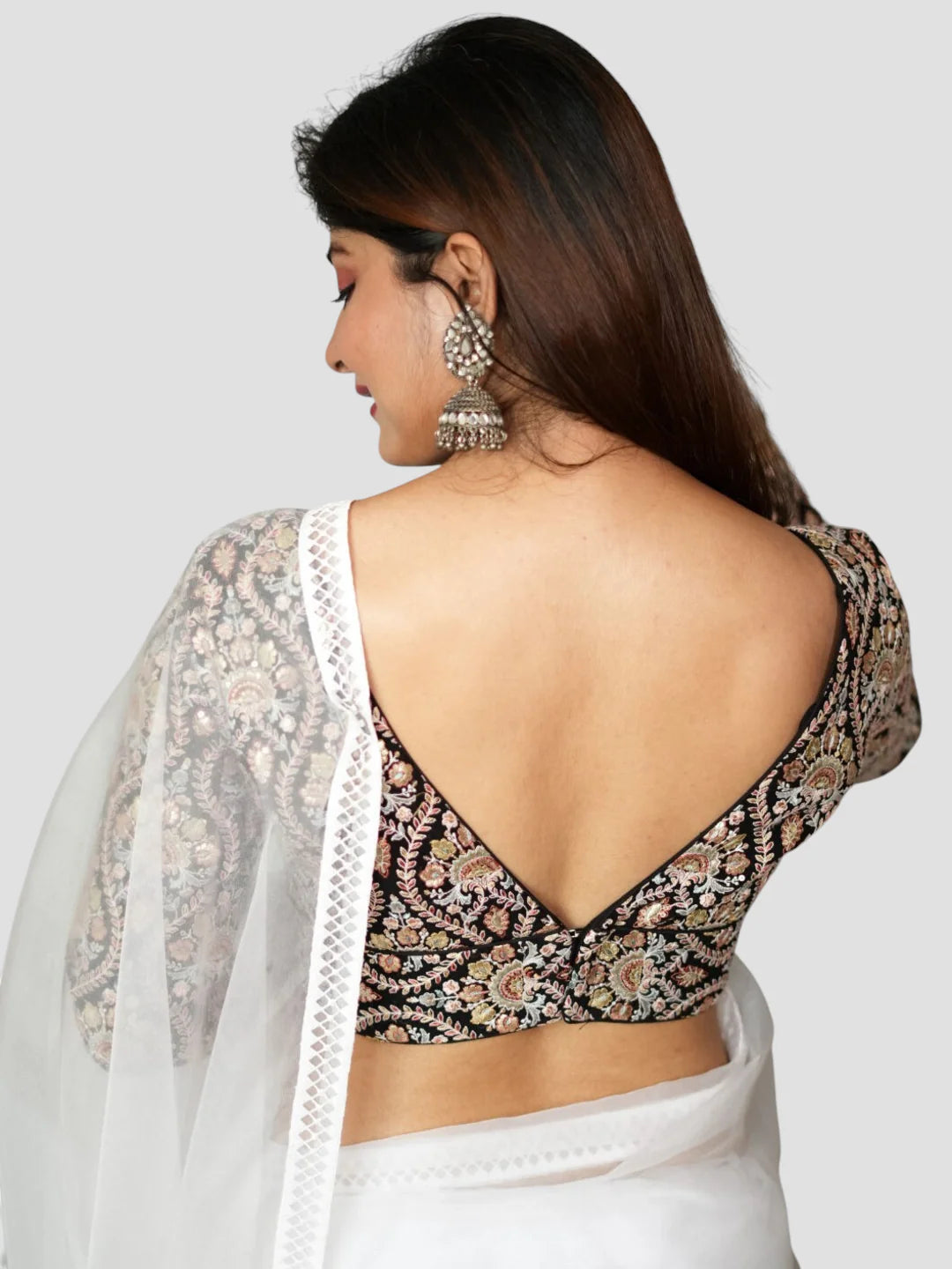 Black Deep Neck Full Sleeves Readymade Blouse