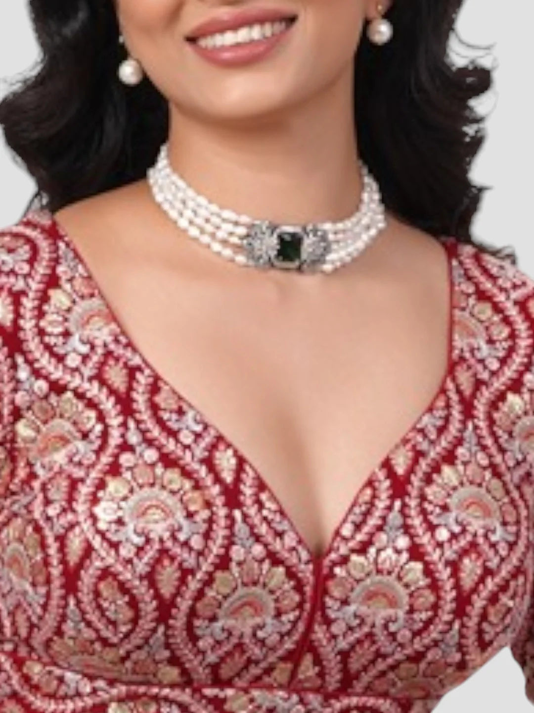 Maroon Deep Neck Full Sleeves Readymade Blouse