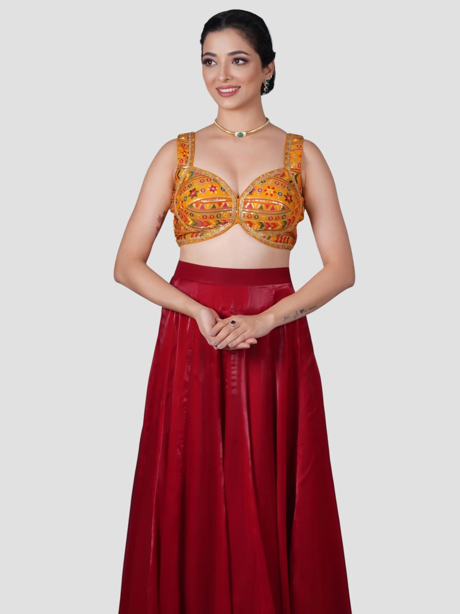 Yellow Sequence Threadwork Sleeveless Readymade Saree Blouse