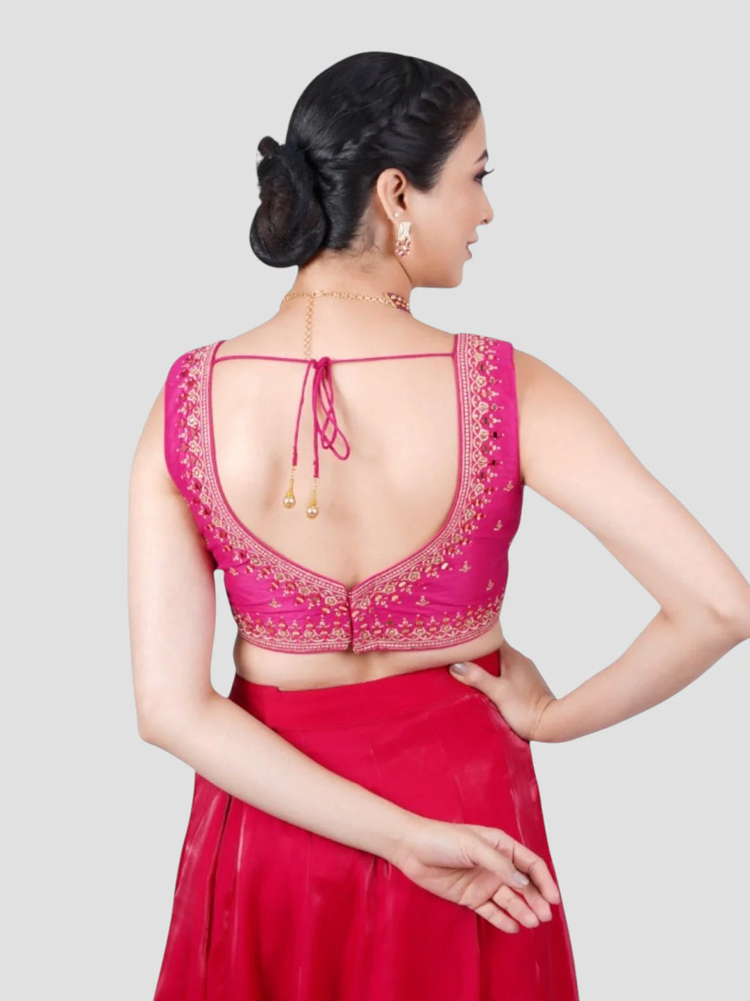 Rani Pink Embroidered Sleeveless Readymade Saree Blouse