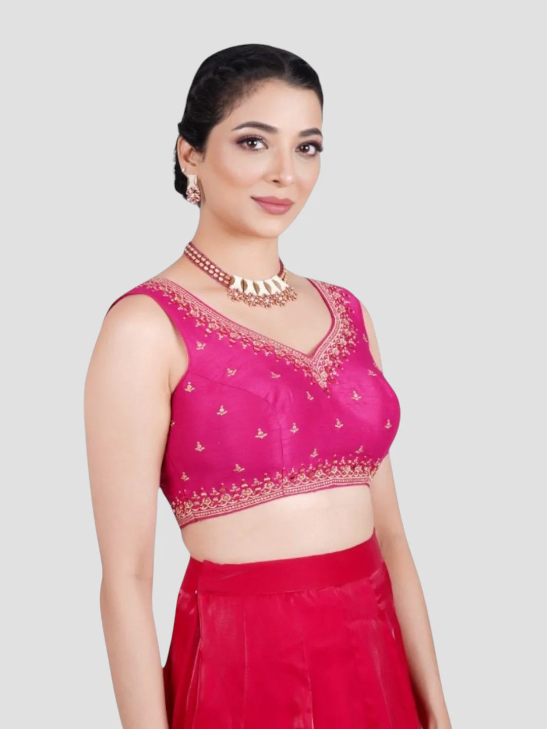 Rani Pink Embroidered Sleeveless Readymade Saree Blouse