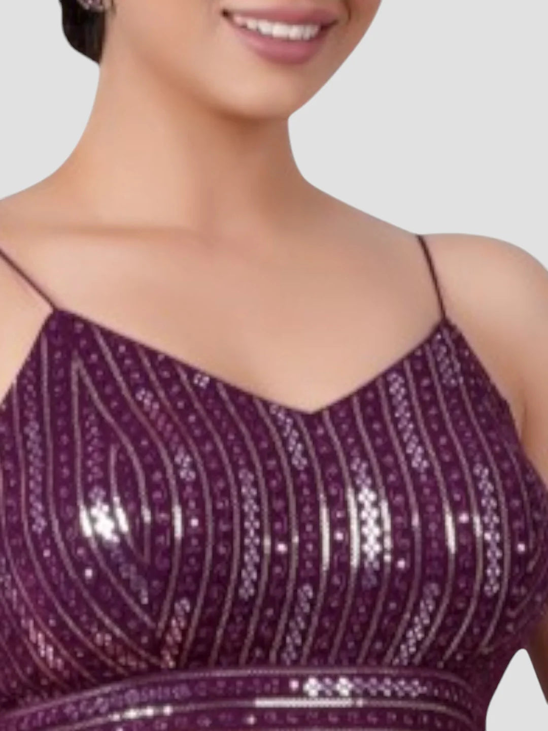 Wine Sequence V Neck Sleeveless Readymade Blouse