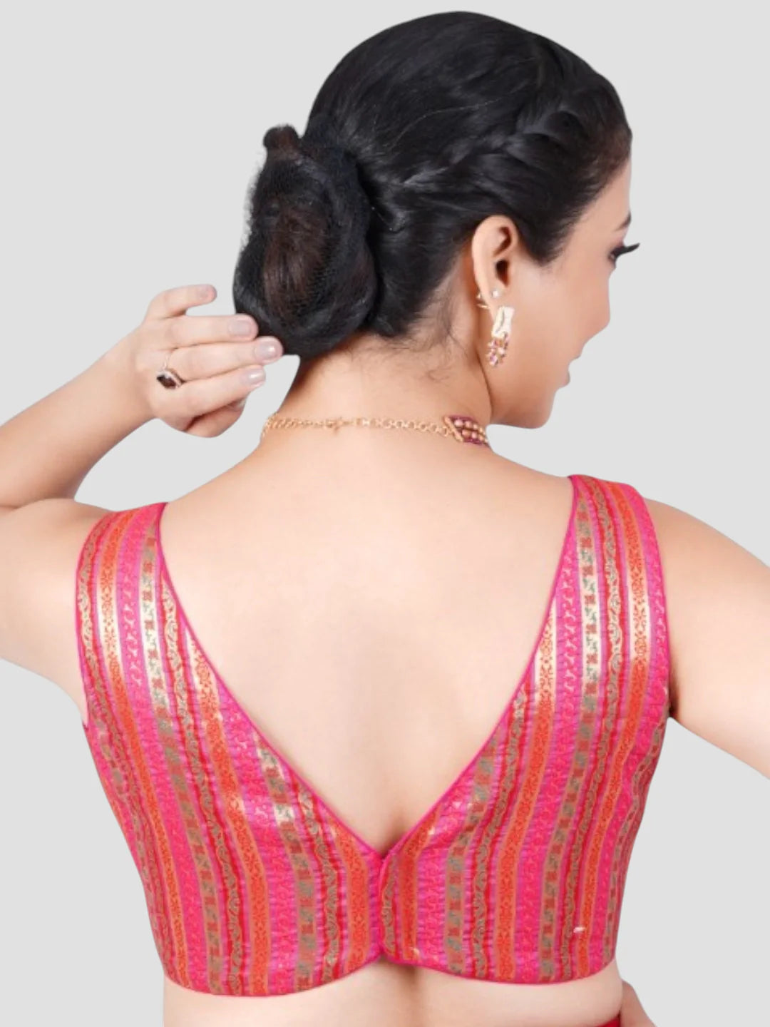 Rani Pink V Neck Sleeveless Readymade Saree Blouse