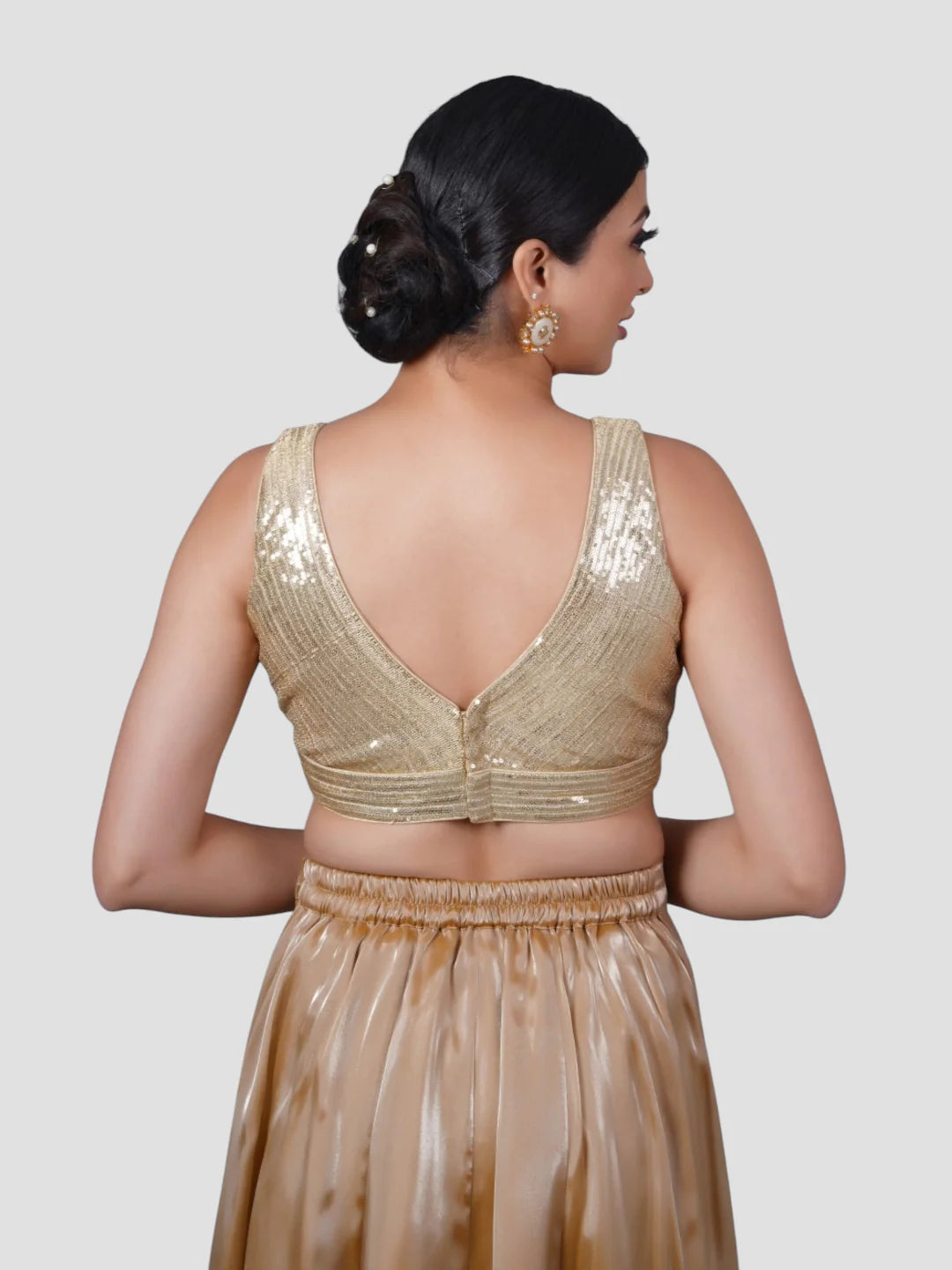 Gold Sequence V Neck Sleeveless Readymade Blouse