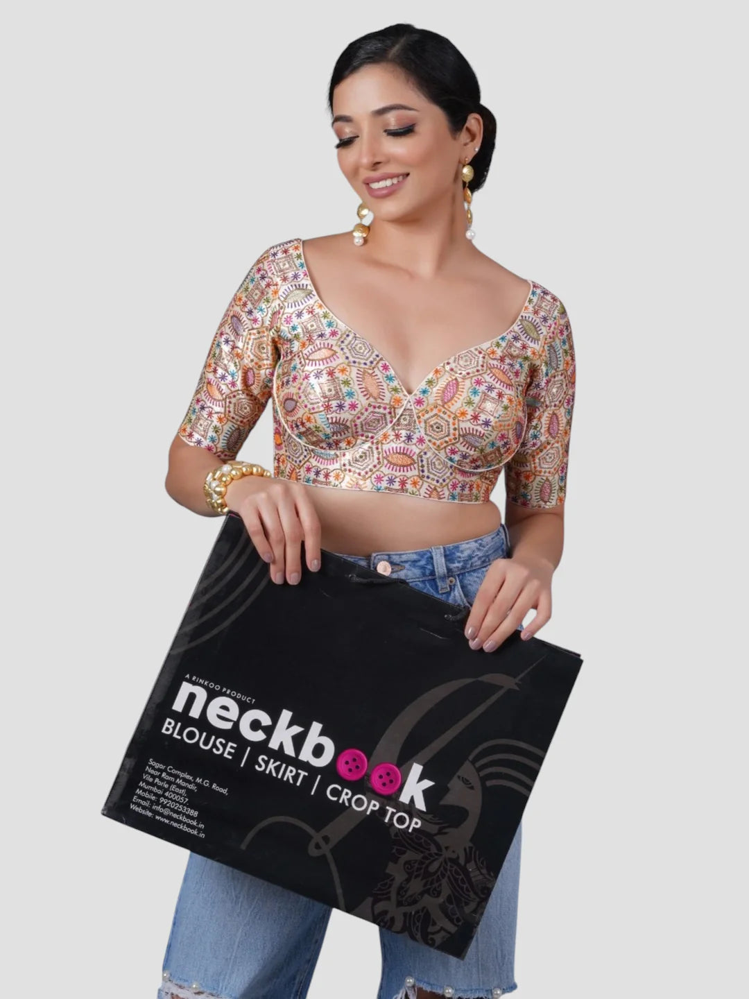 Multicolor Silk Deep Neck Half Sleeves Readymade Blouse