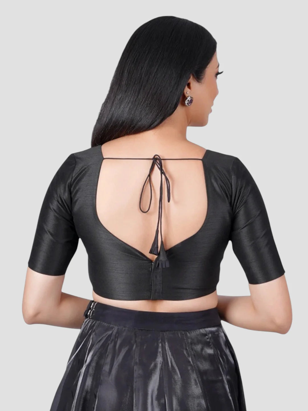 Black Silk Paan Neck Half Sleeves Readymade Blouse