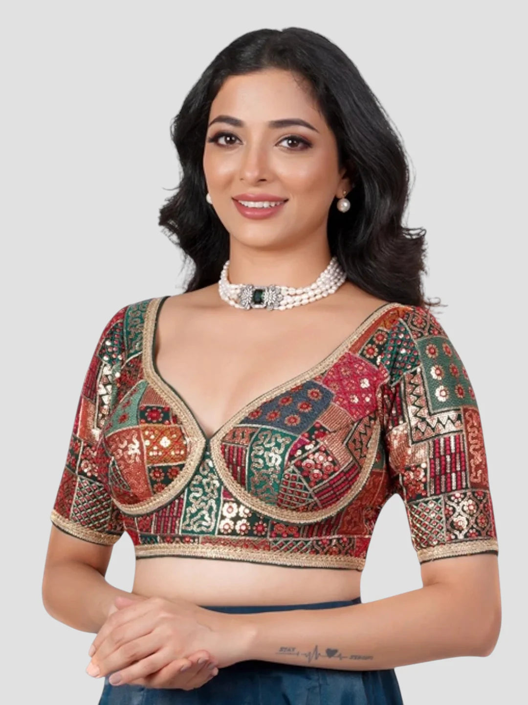 Multicolor Georgette Deep Neck Half Sleeves Readymade Katori Blouse