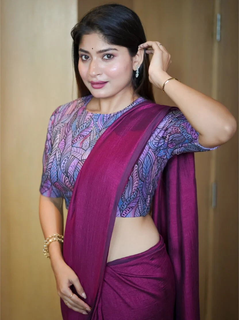 Blue Organza High Neck Half Sleeves Readymade Blouse