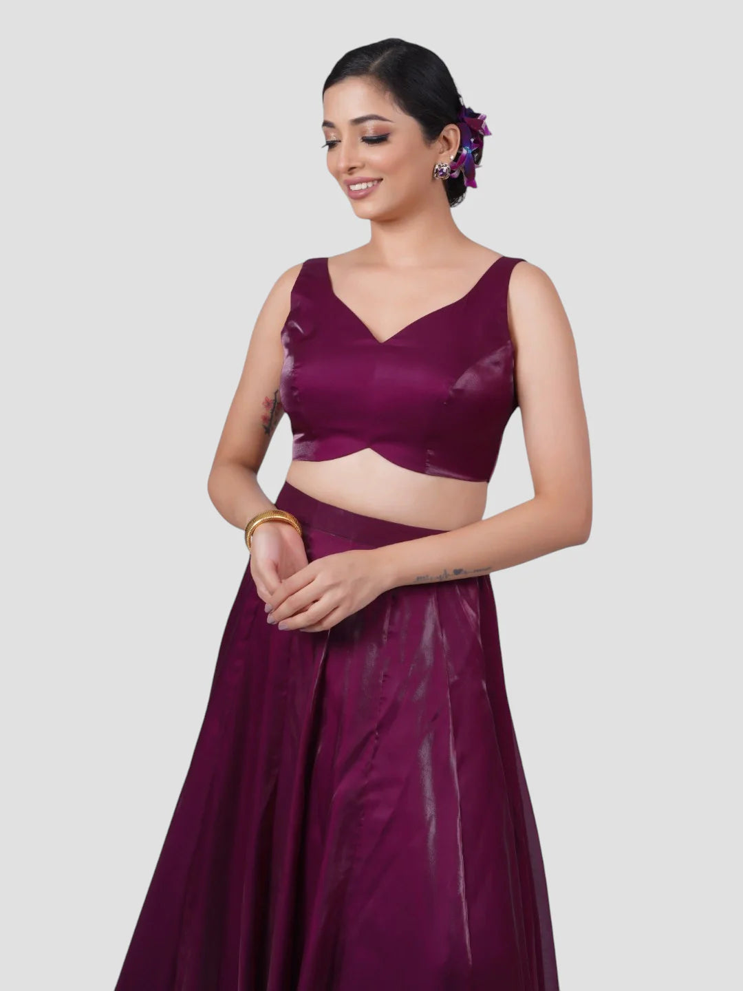 Purple Tissue Fabric Sleeveless Readymade Blouse