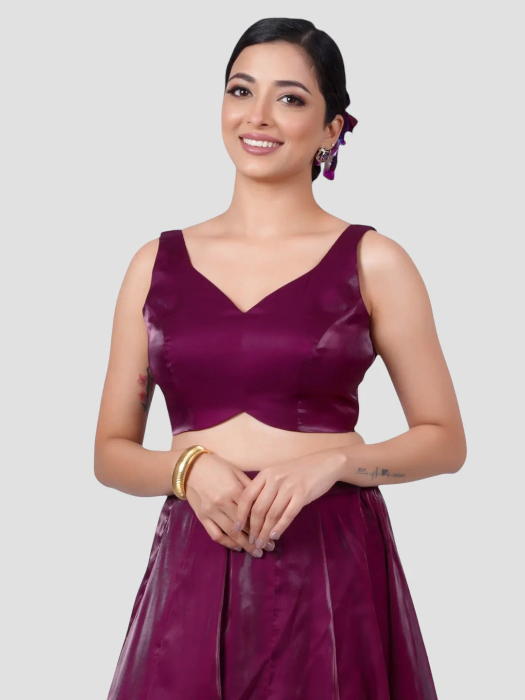 Purple Tissue Fabric Sleeveless Readymade Blouse