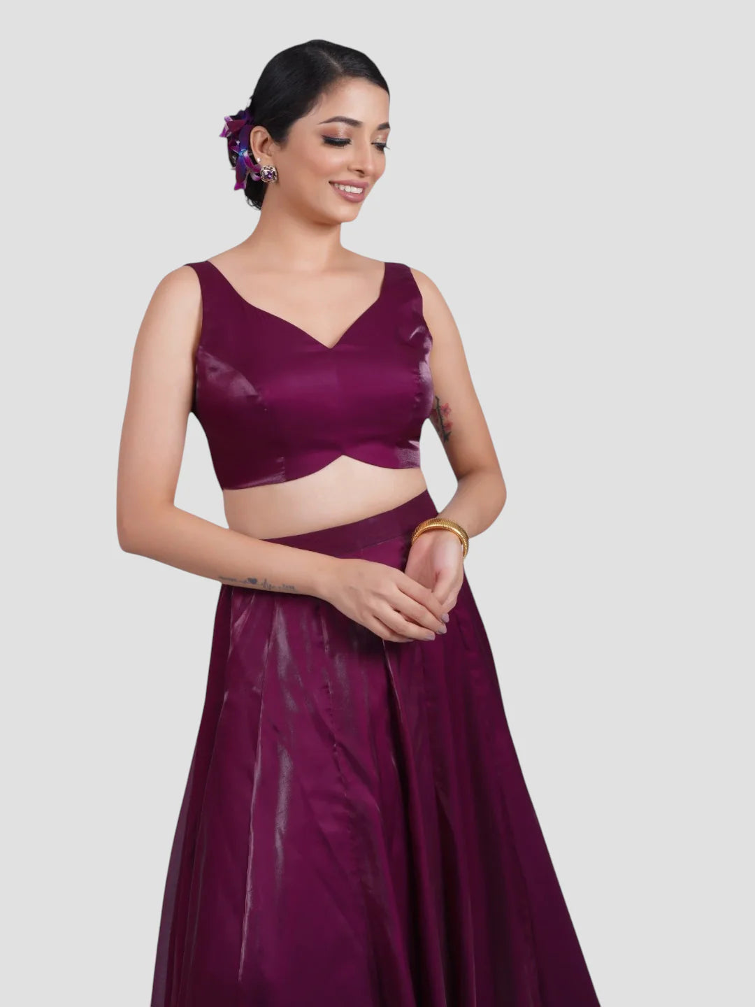 Purple Tissue Fabric Sleeveless Readymade Blouse