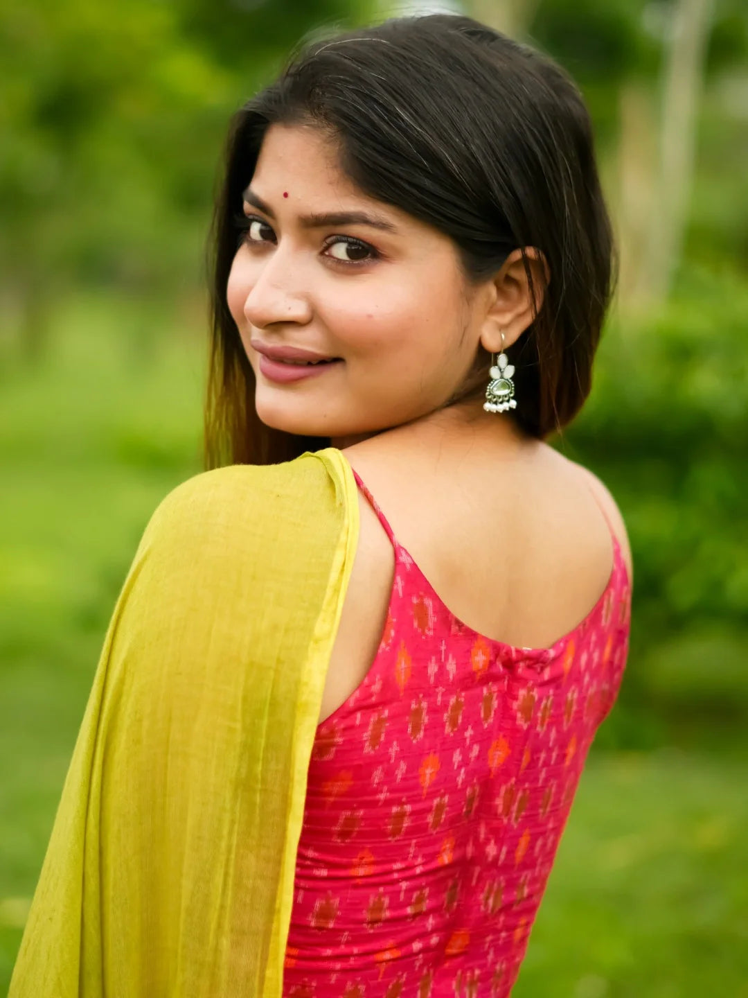 Pink Raw Silk Iqqat Print Sleeveless Readymade Blouse