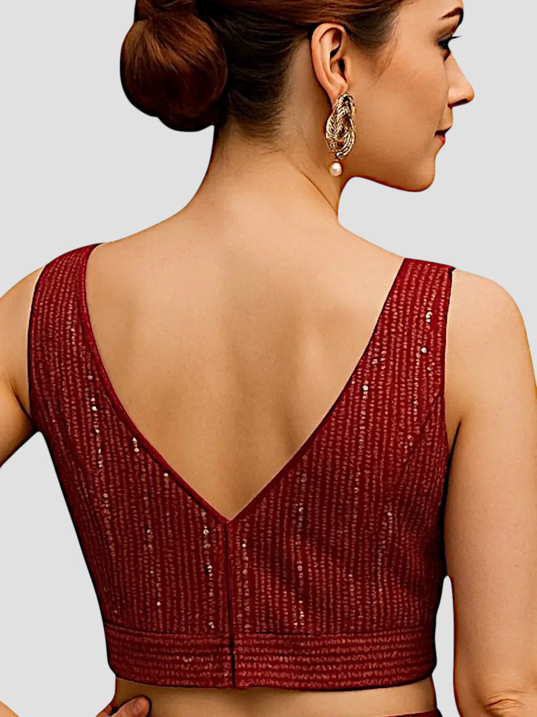 women-maroon-sleeveless-sequin-embellished-v-neck-readymade-saree-blouse