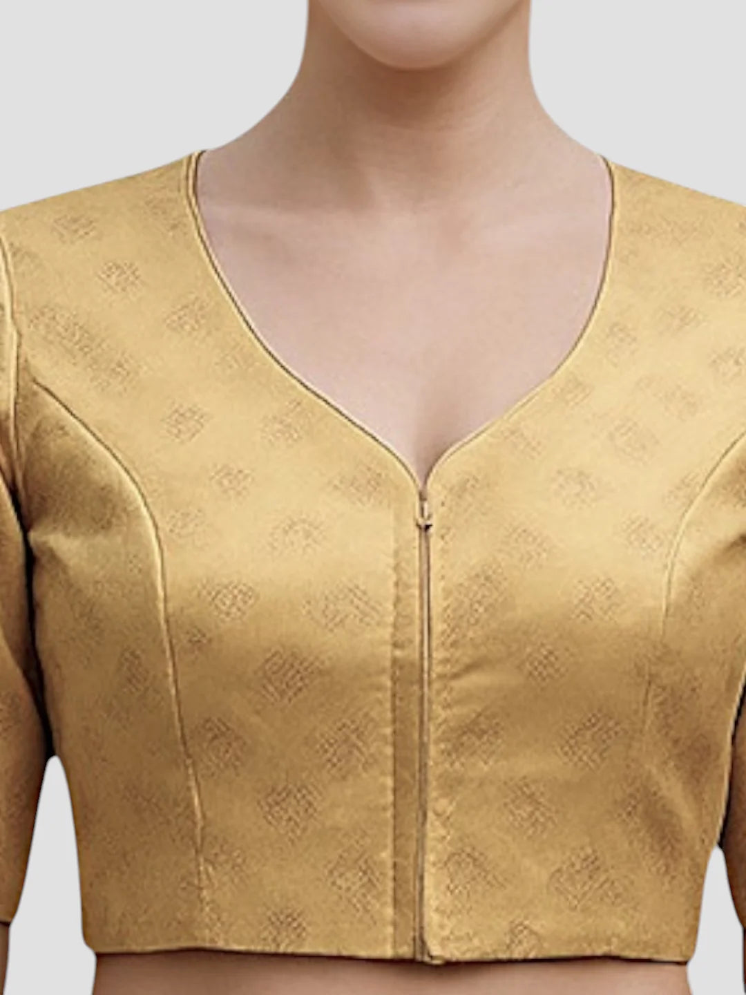 women-gold-brocade-v-neck-half-sleeve-readymade-saree-blouse