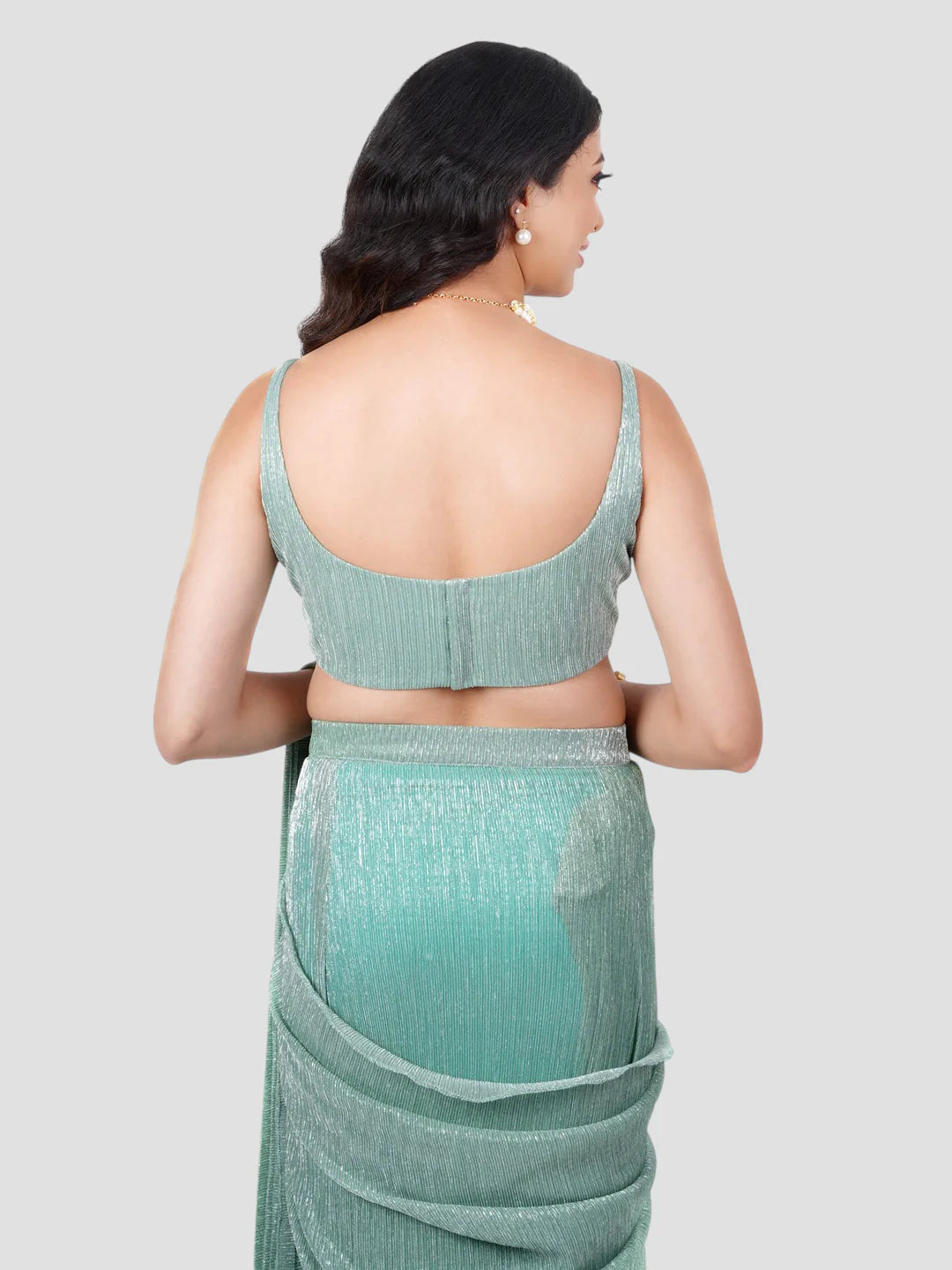 Mint Green Crush Tissue Saree With Readymade Blouse