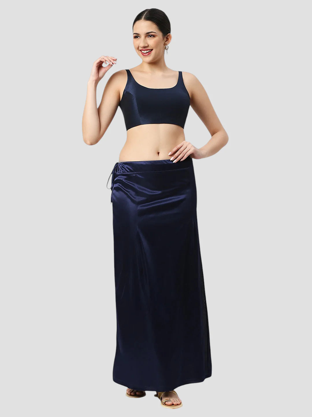 Navy Blue Satin Zip and Drawstring Petticoat