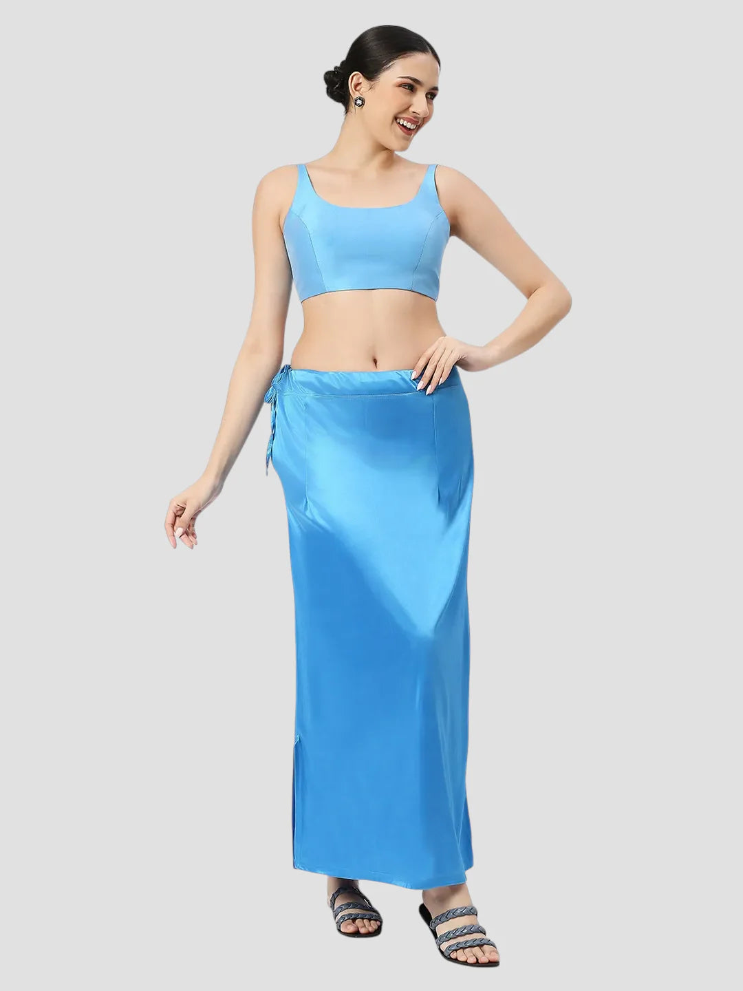 Bondi Blue Satin Zip and Drawstring Petticoat