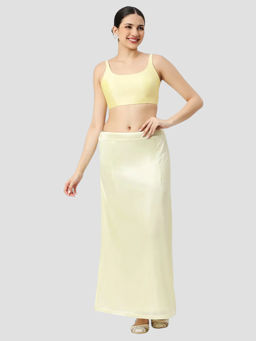 Pale Yellow Satin Zip and Drawstring Petticoat