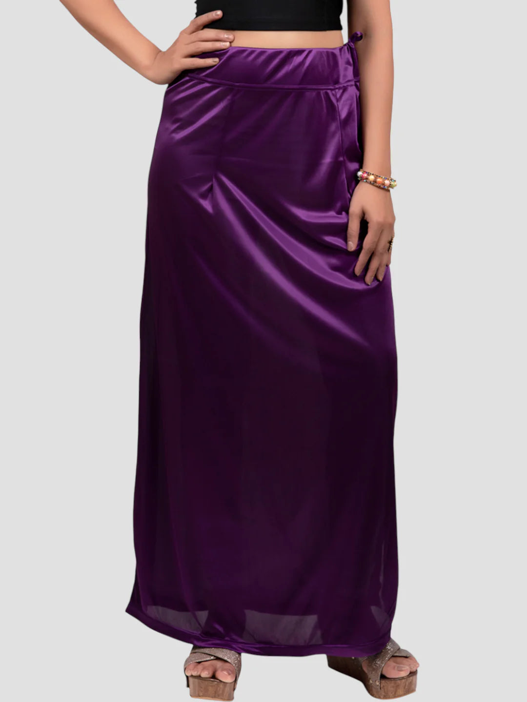 Eggplant Purple Satin Zip and Drawstring Petticoat