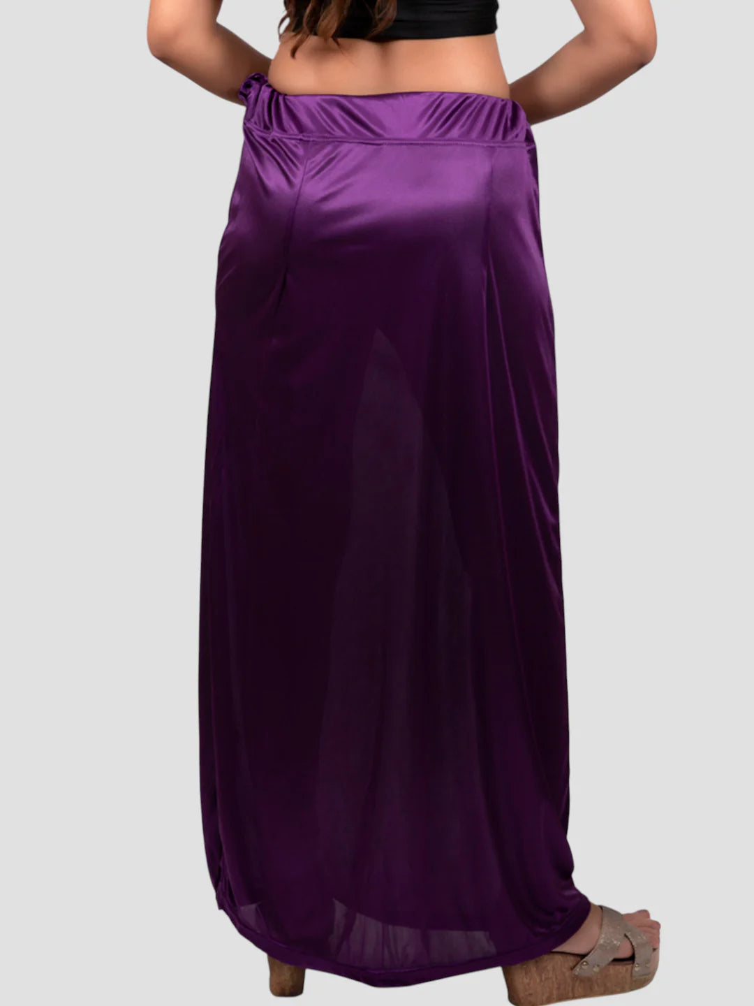 Eggplant Purple Satin Zip and Drawstring Petticoat