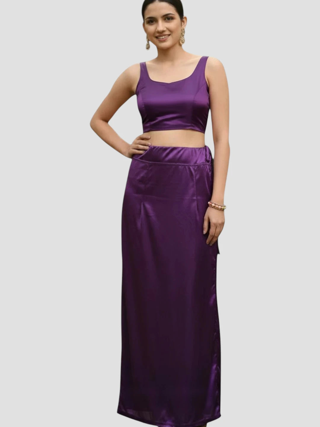 Eggplant Purple Satin Zip and Drawstring Petticoat