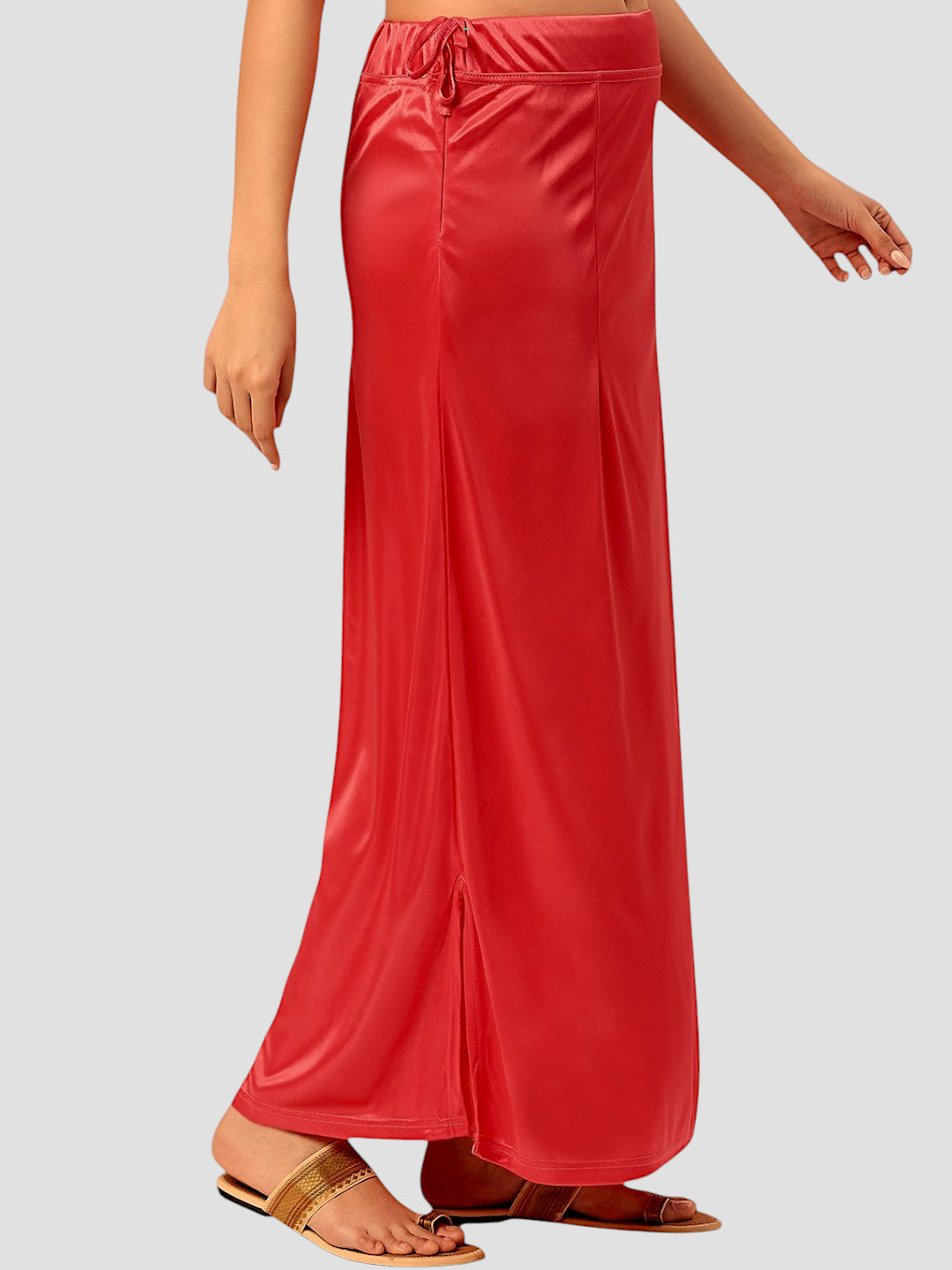 Tomato Red Satin Zip and Drawstring Petticoat