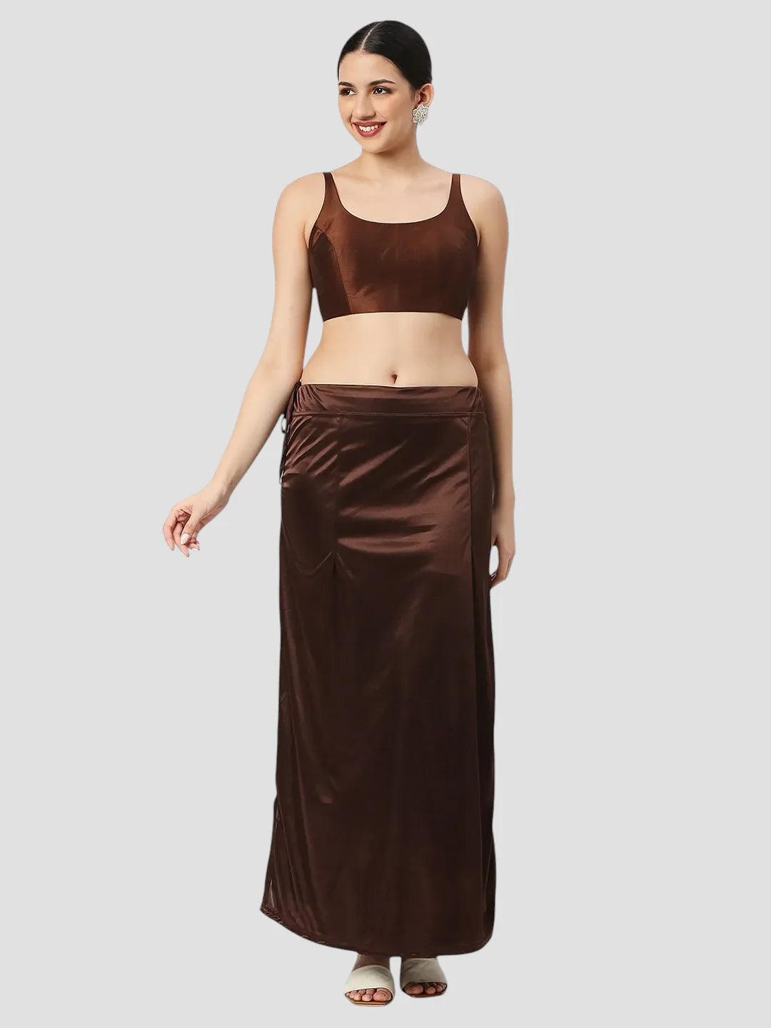 Cocoa Brown Satin Zip and Drawstring Petticoat