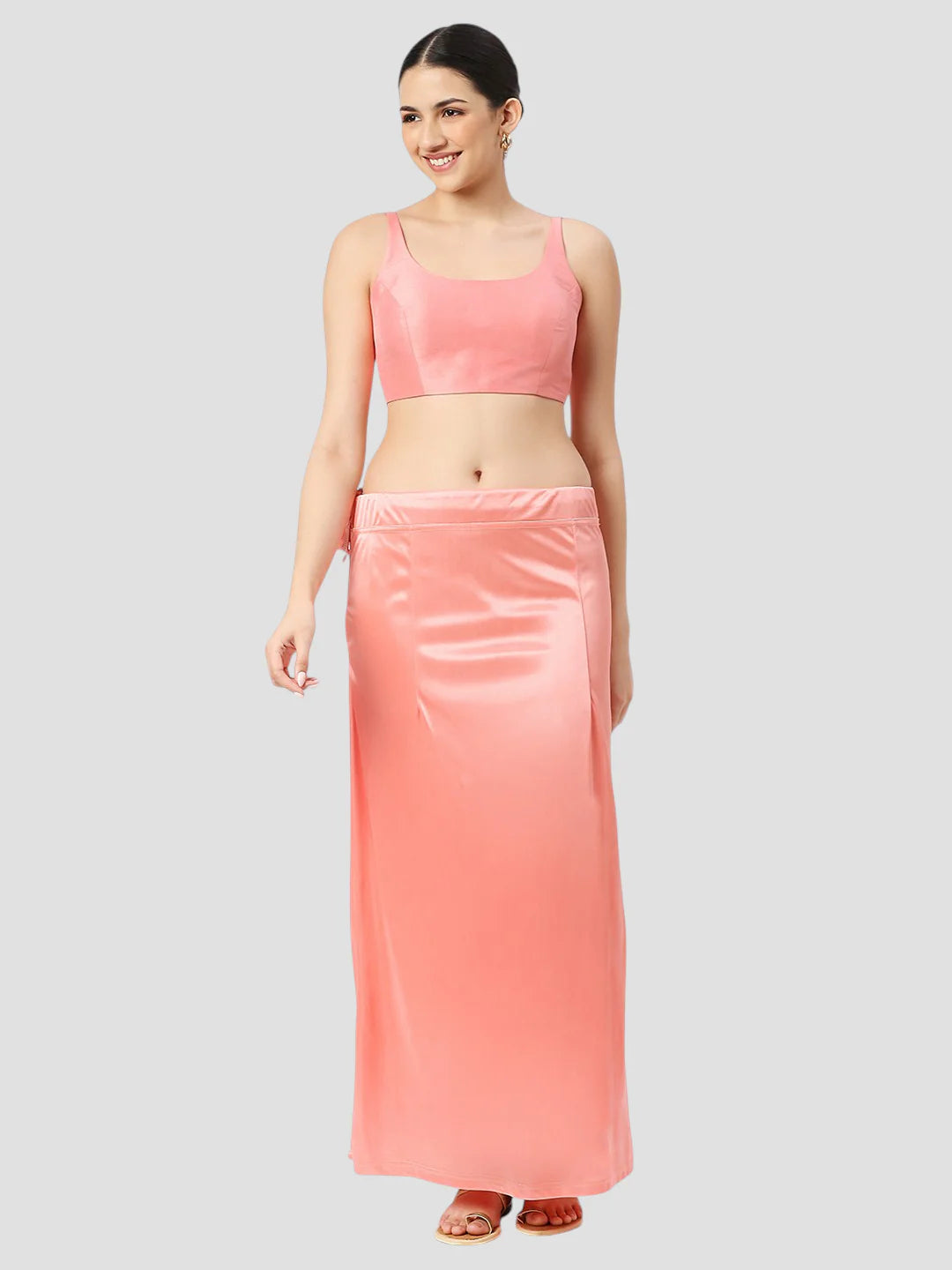 Light Salmon Pink Satin Zip and Drawstring Petticoat
