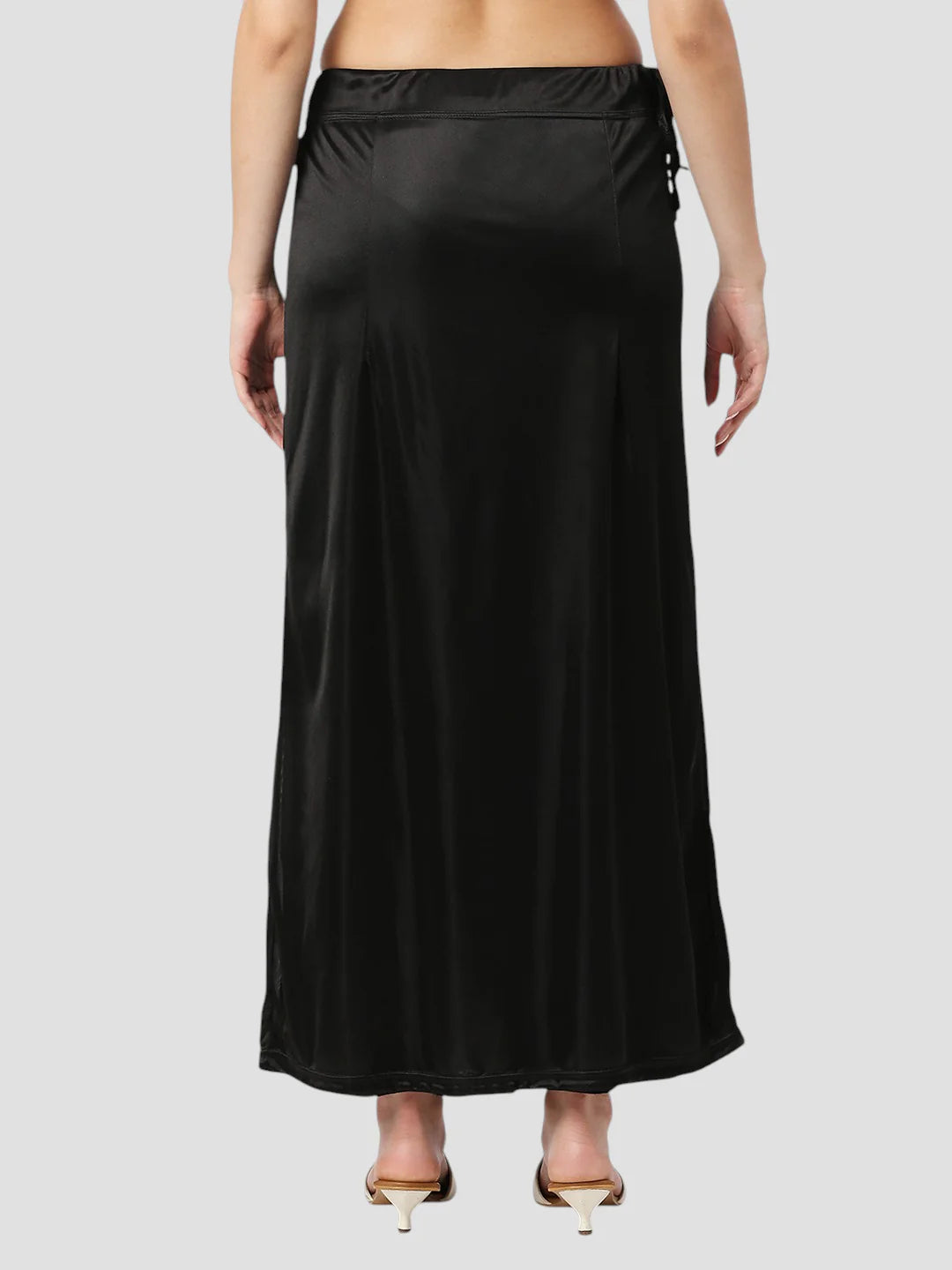 Elegant Black Satin Zip and Drawstring Petticoat