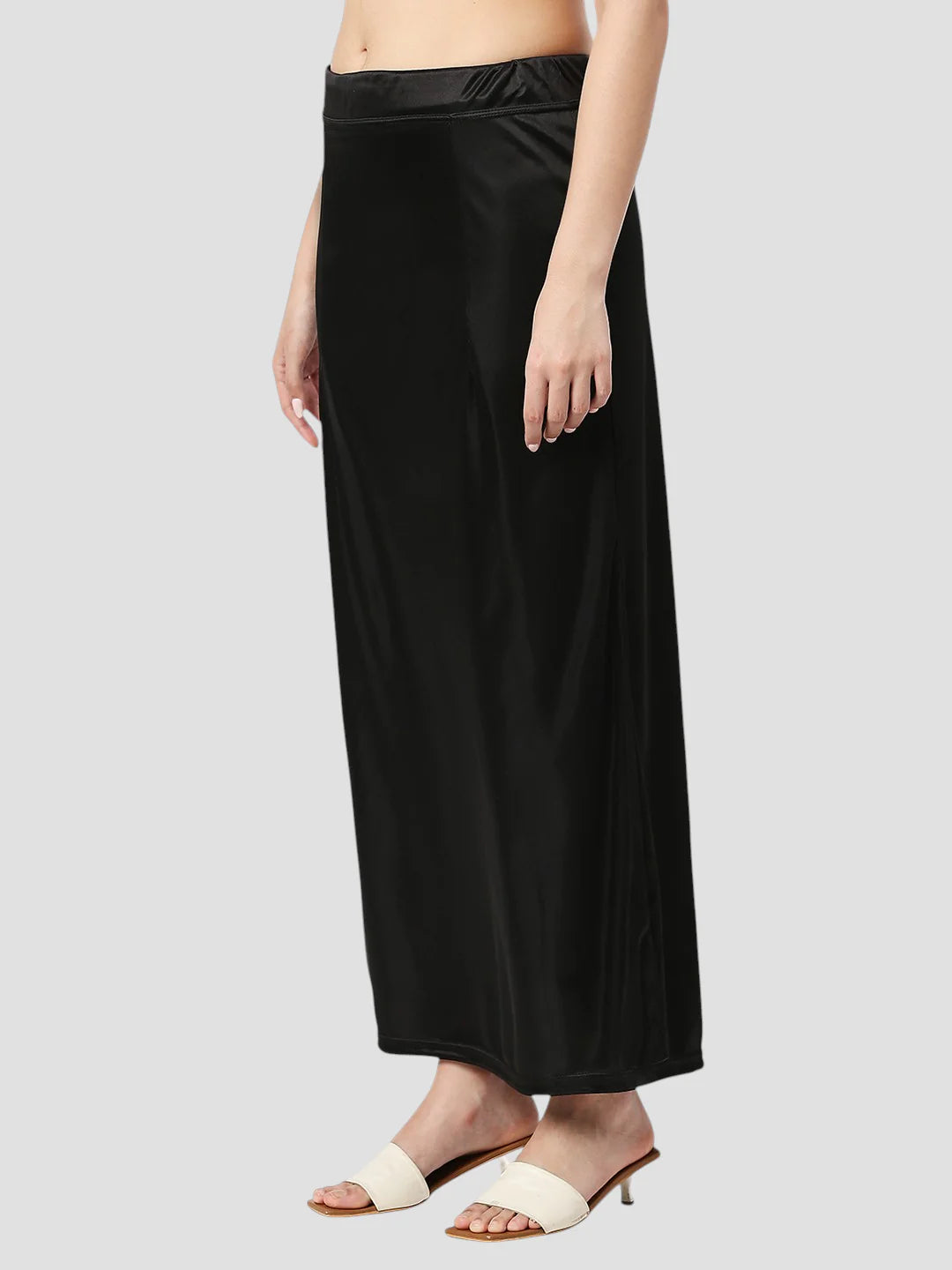 Elegant Black Satin Zip and Drawstring Petticoat