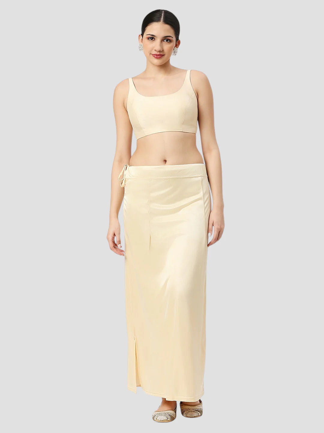 Light Cream Satin Zip and Drawstring Petticoat