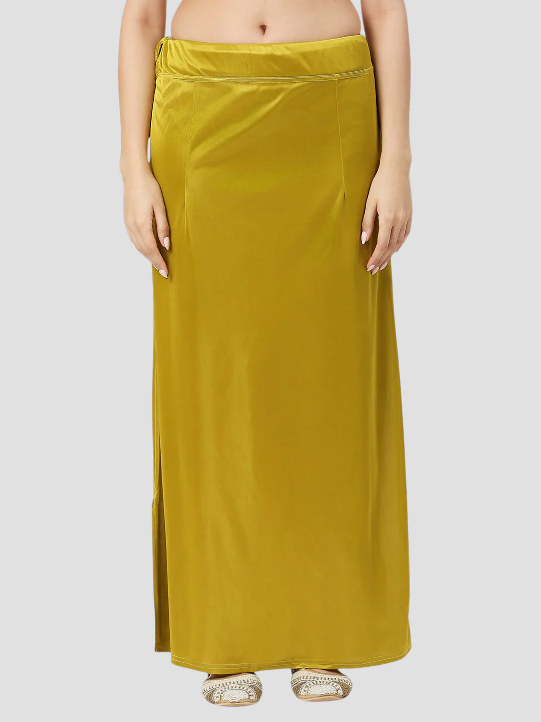 Mehndi Green Satin Zip and Drawstring Petticoat