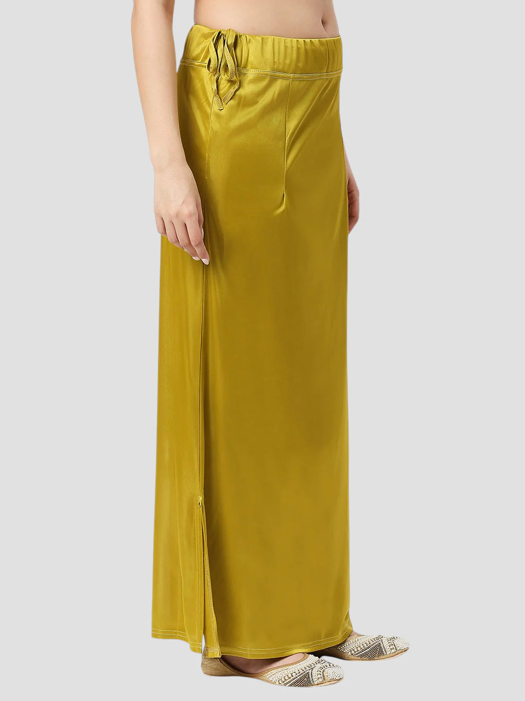 Mehndi Green Satin Zip and Drawstring Petticoat