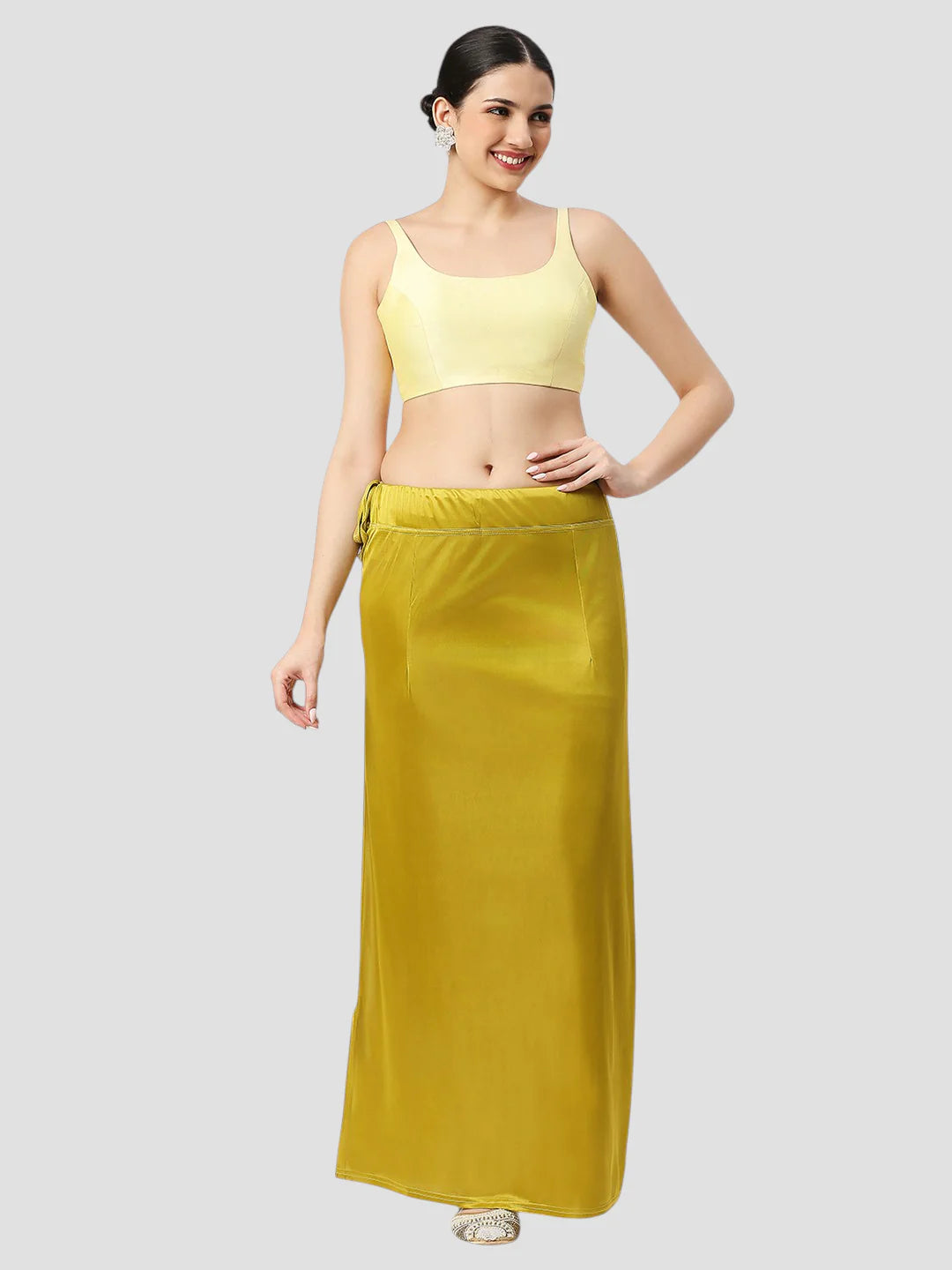 Mehndi Green Satin Zip and Drawstring Petticoat