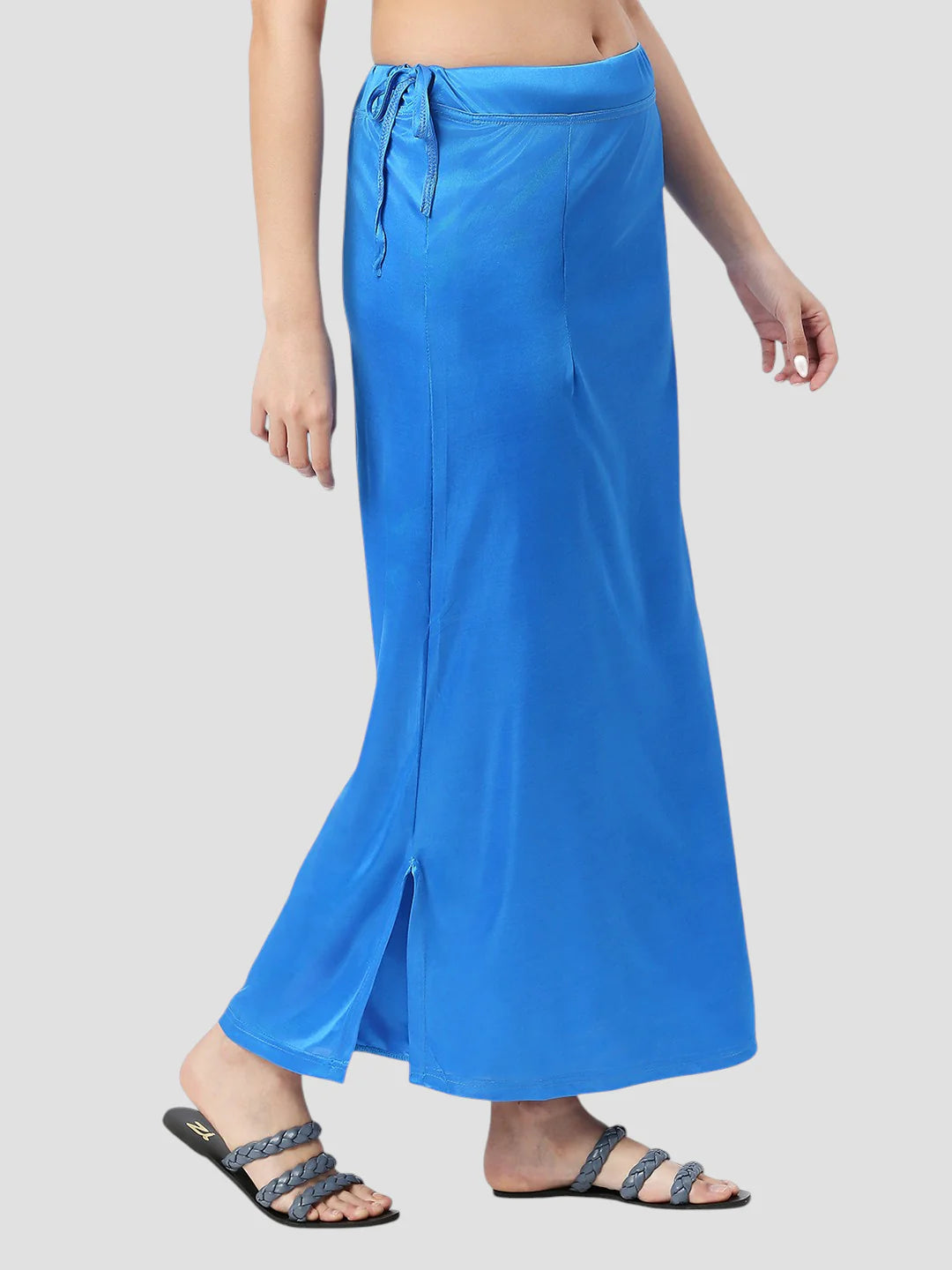 Azure Blue Satin Zip and Drawstring Petticoat