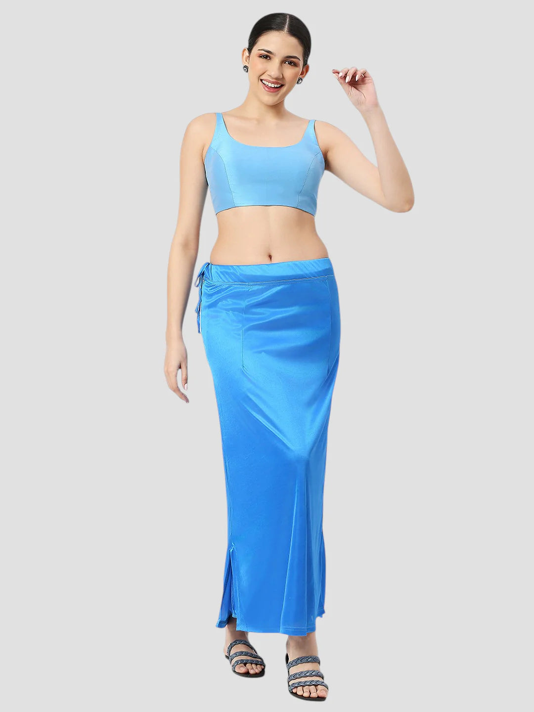 Azure Blue Satin Zip and Drawstring Petticoat