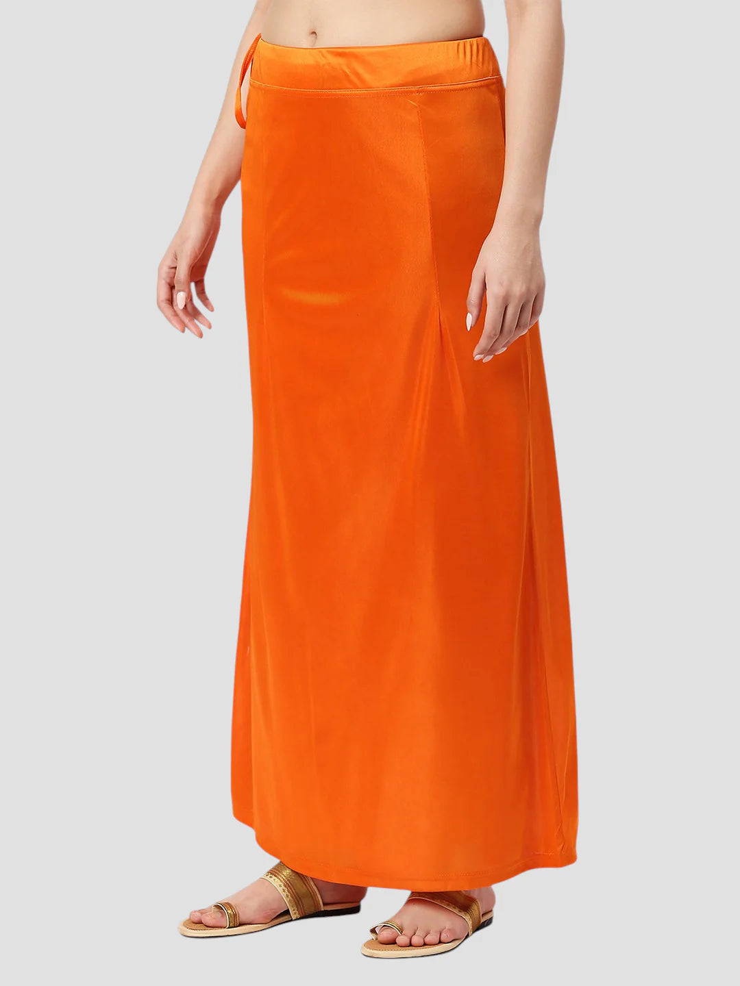 Apricot Orange Satin Zip and Drawstring Petticoat