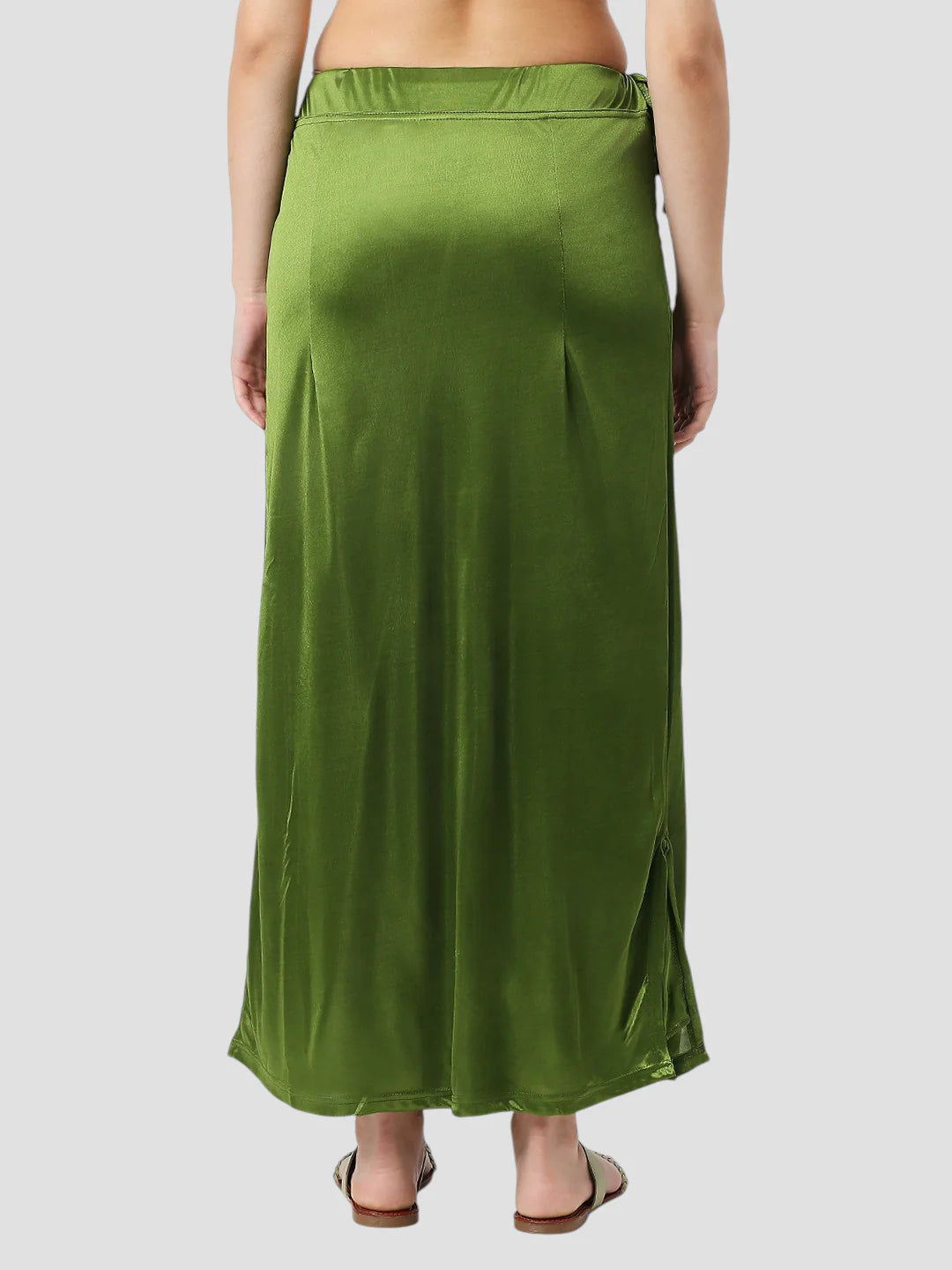 Light Mehndi Green Satin Zip and Drawstring Petticoat