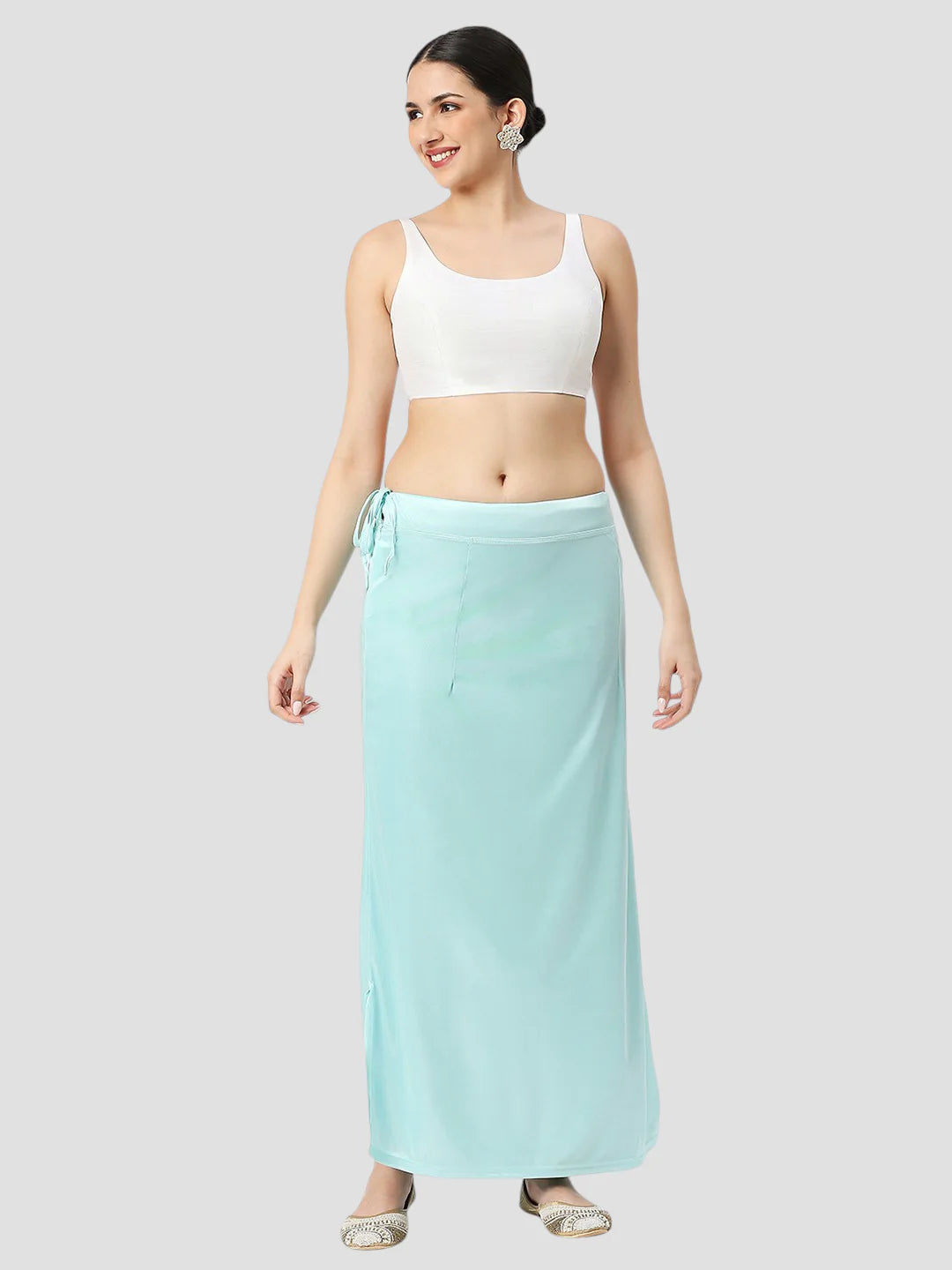 Light Blue Satin Zip and Drawstring Petticoat