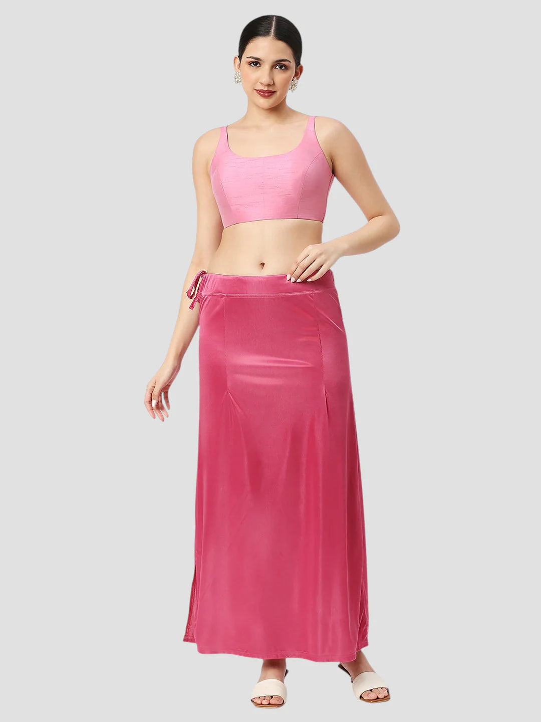 Onion Pink Satin Zip and Drawstring Petticoat