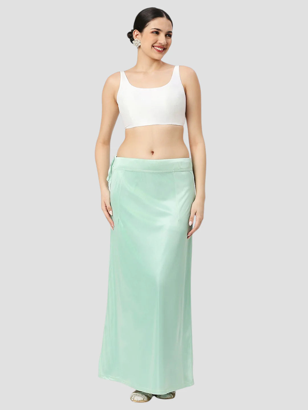 Pastel Green Satin Zip and Drawstring Petticoat