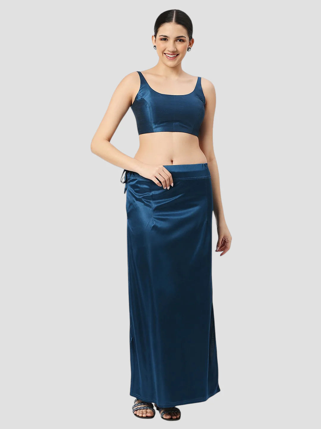 Prussian Blue Satin Zip and Drawstring Petticoat