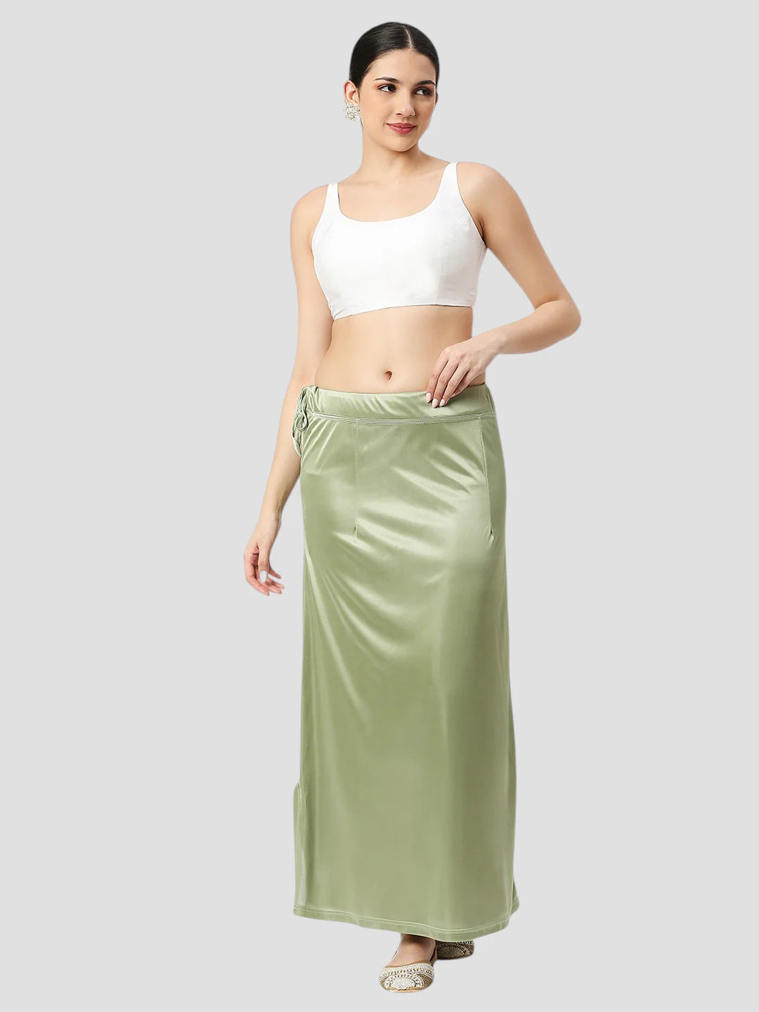 Olive Green Satin Zip and Drawstring Petticoat