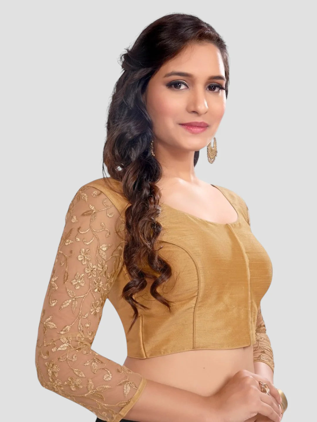 Golden All-Time Bestseller Silk Round Neck 3/4 Sleeves Readymade Blouse